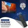A television and a remote control are shown with marketing text and a quality seal. Produktbild-Vorschau