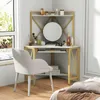 A corner vanity desk with a chair and makeup accessories, set up in a bedroom corner next to a window. Produktbild-Vorschau