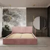 A bedroom scene with a pink upholstered bed as the main focus. Náhľad obrázku produktu