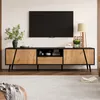 A modern living room with a TV stand and a television mounted on the wall. Produktbild-Vorschau