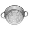 A top-down view of a stainless steel steamer pot with a perforated insert. Voir les images du produit