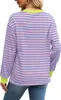 ASKSA Damen T-Shirt Rundhals Langarm Shirts Gestreift Basic Produktbild-Vorschau 4
