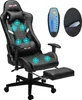 A black gaming chair with a footrest and a remote control, shown from a slightly angled front view. Náhled obrázku produktu