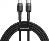 A black USB Type-C cable with two connectors and a branded strap. Produktbild-Vorschau