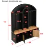 A diagram of a black wardrobe with wood-effect shelves and doors, showing dimensions in centimeters. Podgląd zdjęcia produktu