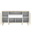 A white sideboard with gold trim and legs, shown with its doors and drawers open. Produktbild-Vorschau
