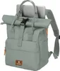 A green backpack with a roll-top closure and a laptop inside. Podgląd zdjęcia produktu