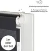 Close-up of a window blind mounting clip and a portion of the blind itself, with text overlays indicating mounting options and set size. Voir les images du produit