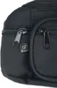 A close-up view of a black hip bag, showing two zippered pockets and a brand label. Produktbild-Vorschau