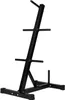 A black weight plate rack with multiple arms for storing weight plates, shown against a white background. Produktbild-Vorschau