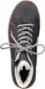 A top-down view of a gray boot with white fur lining and gray laces. Voir les images du produit