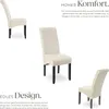 Three views of a cream-colored dining chair with black legs, presented against a white background with marketing text. Produktbild-Vorschau