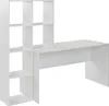 A white desk with an attached shelving unit, shown against a white background. Voir les images du produit