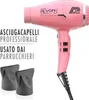 A pink Parlux Alyon hairdryer with two grey nozzle attachments, set against a white background. Text overlays describe the product. Náhled obrázku produktu