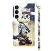 A phone case with a cat illustration and a wrist strap. Produktbild-Vorschau