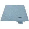 A light blue picnic blanket with a white tropical fern pattern is laid out flat on a white background. A small folded pouch with handles is attached to the blanket. Produktbild-Vorschau