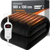 A folded black electric blanket with a visible heating element pattern and a white controller with a digital display. Produktbild-Vorschau