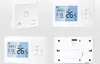 A collage of four images showing different views of a white smart thermostat. Podgląd zdjęcia produktu