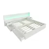 A white bed frame with integrated LED lighting and storage drawers, shown from a three-quarter angle against a white background. Produktbild-Vorschau