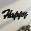 Mucola dekoratívny nápis Happy v čiernej farbe MDF drevené Náhľad obrázku produktu 1