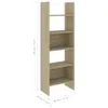 A tall, narrow bookshelf with five shelves, shown against a white background with dimensions indicated by text. Náhled obrázku produktu
