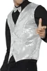 A man wearing a silver sequined vest and bow tie. Náhled obrázku produktu