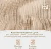 Close-up of textured fabric with text and icons below. Produktbild-Vorschau