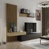 A modern living room with a TV stand, shelves, and decorative items. Produktbild-Vorschau