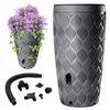 A rain barrel with a planter on top and accessories laid out below, all on a white background. Náhled obrázku produktu