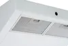Close-up view of the underside of a white range hood, showing the metal filters and control panel. Produktbild-Vorschau