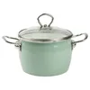 A light green pot with a glass lid and silver handles, shown against a white background. Produktbild-Vorschau
