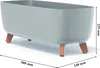 A 3D rendering of a gray planter with brown legs, showing dimensions. Náhľad obrázku produktu