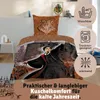 A Harry Potter themed duvet cover and pillowcase set displayed on a bed, with promotional icons and text. Produktbild-Vorschau