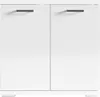 A front view of a white two-door cabinet with dark handles. Produktbild-Vorschau