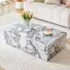 Weißer rechteckiger Couchtisch mit Marmorimitat, 90x50x30 Produktbild-Vorschau 2