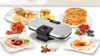 A waffle maker surrounded by waffles and toppings, showcasing various ways to enjoy them. Produktbild-Vorschau