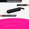 A black air pump with a needle attachment is shown on a light gray background, with a pink curved surface at the bottom. Text overlays describe product details and features. Produktbild-Vorschau