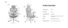 Diagrams of an ergonomic office chair with dimensions and product information. Náhľad obrázku produktu