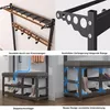 A collage of images showing details of a coat rack with shoe bench, including its construction and features. Produktbild-Vorschau