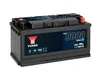 A black car battery with blue and red accents, set against a white background. Produktbild-Vorschau