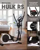 An elliptical bike is shown in a room, with close-up shots of its features. Podgląd zdjęcia produktu