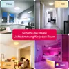 Collage of four images showing different rooms with smart lighting, including a kitchen, hallway, living room, and bedroom. Produktbild-Vorschau