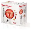 The image shows the retail packaging of a Moulinex hand blender, featuring product images and text. Produktbild-Vorschau