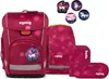 A collection of school supplies with a unicorn theme, including a backpack, pencil case, and decorative patches. Produktbild-Vorschau