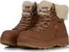 A pair of brown Skechers boots with cream-colored fur lining and white and brown laces, shown against a white background. Produktbild-Vorschau