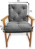 A gray chair cushion on a wooden chair, with dimensions indicated. Produktbild-Vorschau
