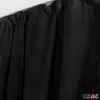 A close-up view of black curtains hanging from a rail. Voir les images du produit