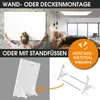 Collage showing different mounting options for an infrared heater, including wall/ceiling mounting and stand mounting, along with included mounting hardware. Produktbild-Vorschau