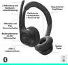 A black Logitech headset with various features labeled with text. Produktbild-Vorschau