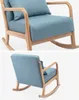 Two views of a blue upholstered rocking chair with a wooden frame, presented on a white background. Produktbild-Vorschau